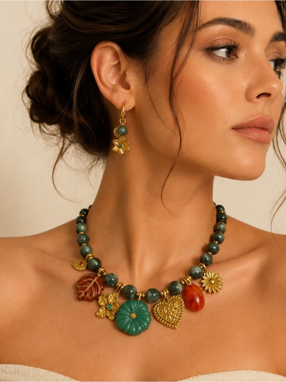 Italian Garden Hazel Green Beaded Gold Necklace - Picture 4 of 16